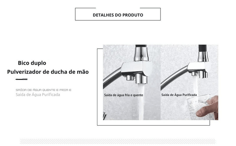 Torneira Gourmet Com Saída Para Água Filtrada Monocomando Quente e Fria Elegance Arc