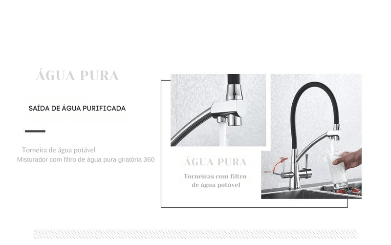 Torneira Gourmet Com Saída Para Água Filtrada Monocomando Quente e Fria Elegance Arc