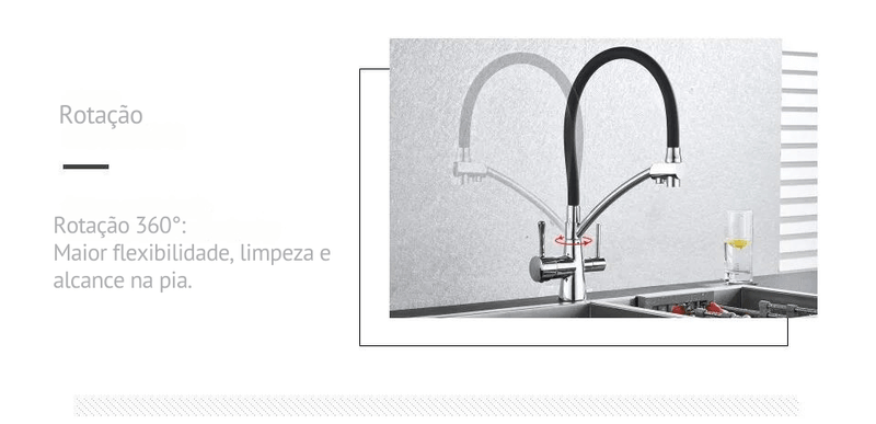 Torneira Gourmet Com Saída Para Água Filtrada Monocomando Quente e Fria Elegance Arc