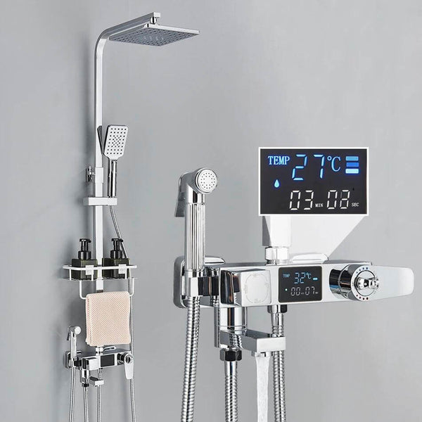 Chuveiro Completo Cromado - Misturador Com Termostato e Display Digital