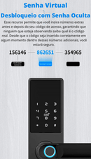 Fechadura Eletrônica Inteligente Digital Smart Tuya com Biometria, Wi-Fi