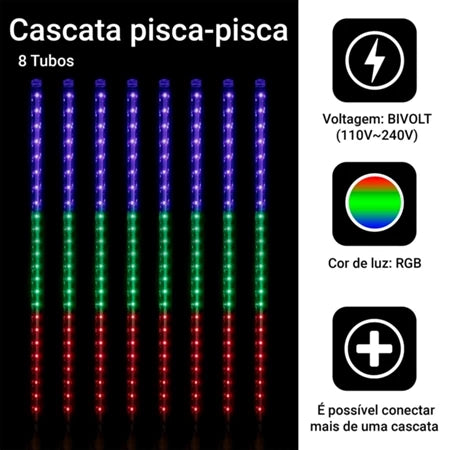 Chuva de Meteoros - Luminárias em LED 08 Tubos 50cm
