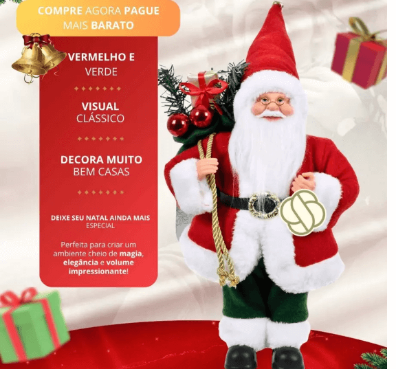 Papai Noel de Tecido 30cm Charme e Tradição no Seu Natal