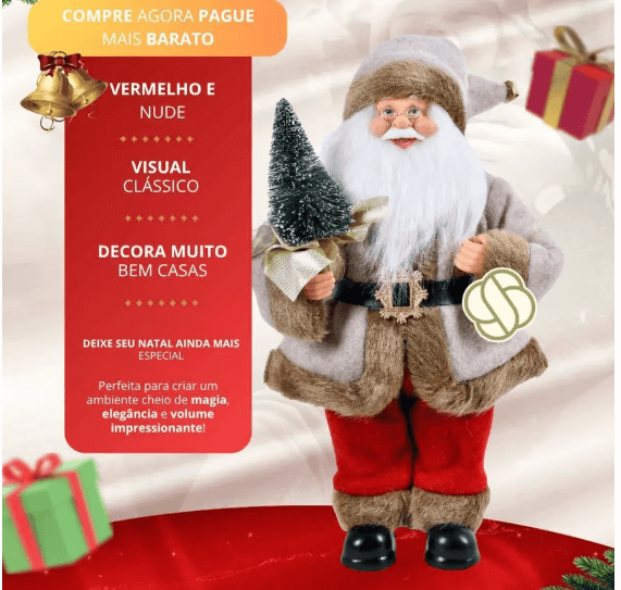 Papai Noel de Tecido 30cm Charme e Tradição no Seu Natal