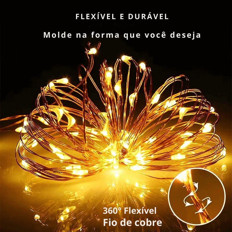 Cordão de LED Luzes de Fada c/ Carregamento Solar