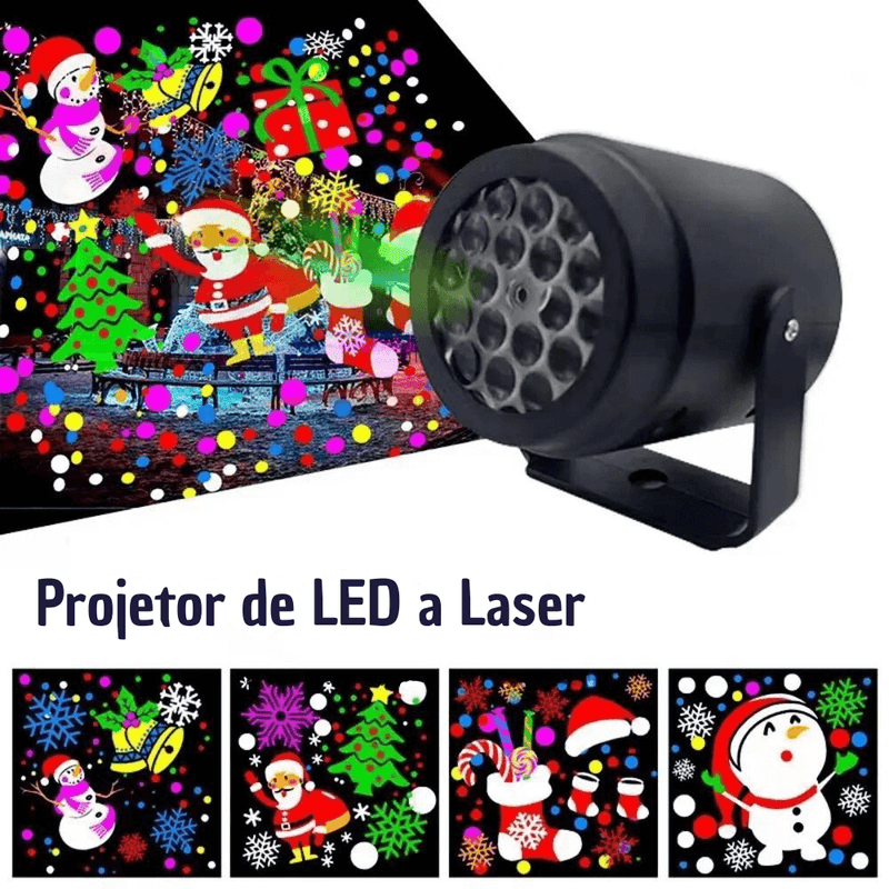 Projetor de Luz de Natal com Efeito de Floco de Neve e Temas Natalinos LED