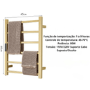 Toalheiro Térmico Smart Elegance Aço Inoxidável Display Digital WiFi Fiação Oculta/Exposta Dourado