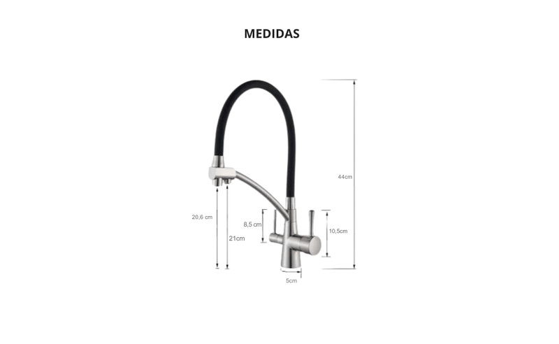 Torneira Gourmet Com Saída Para Água Filtrada Monocomando Quente e Fria Elegance Arc