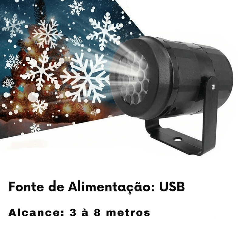 Projetor de Luz de Natal com Efeito de Floco de Neve e Temas Natalinos LED