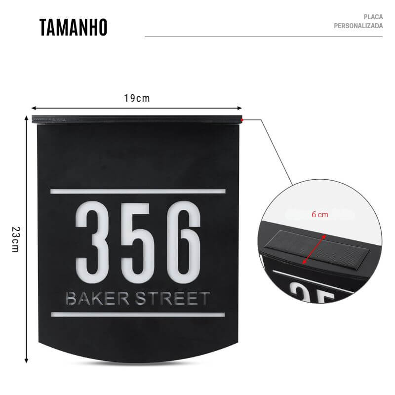 Placa  Personalizada de Endereço com Luminária Solar Ligth Nigth