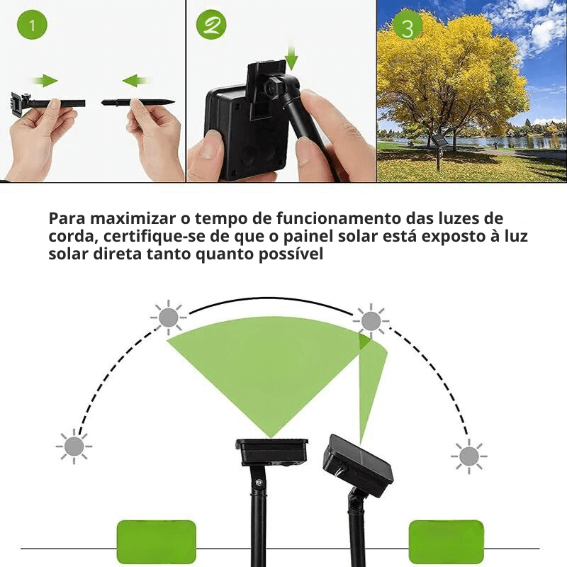 Cordão de LED Luzes de Fada c/ Carregamento Solar