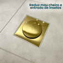 Ralo Click Dourado Inox 10x10 Cm + Porta Grelha