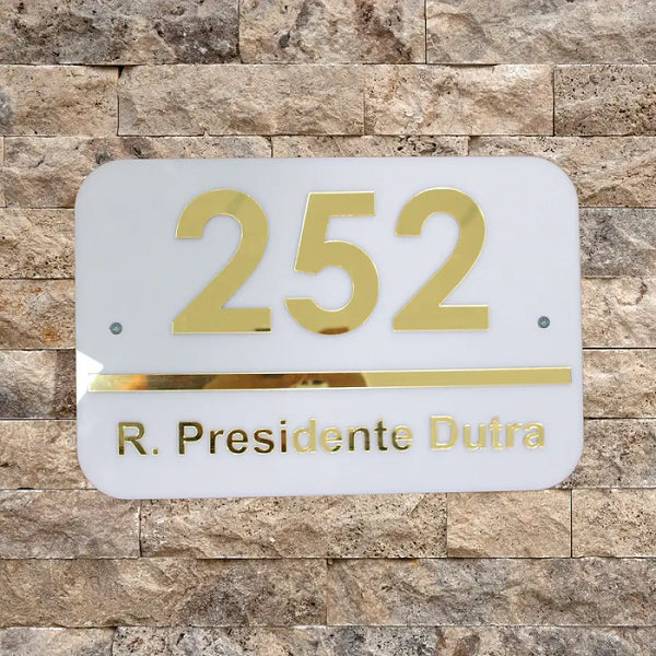 Placa de Endereço Personalizada Lux Gold