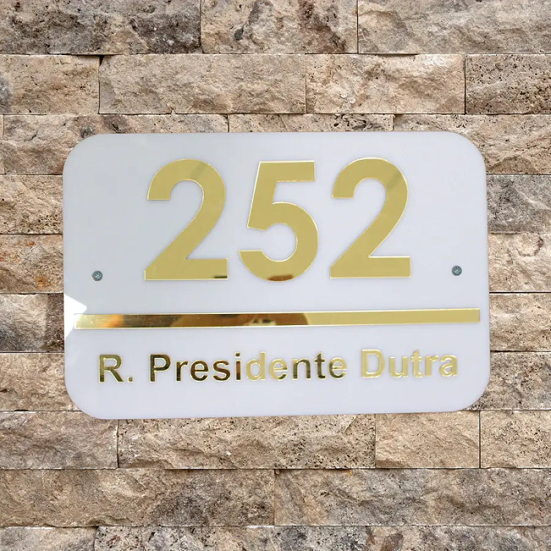 Placa de Endereço Personalizada Lux Gold