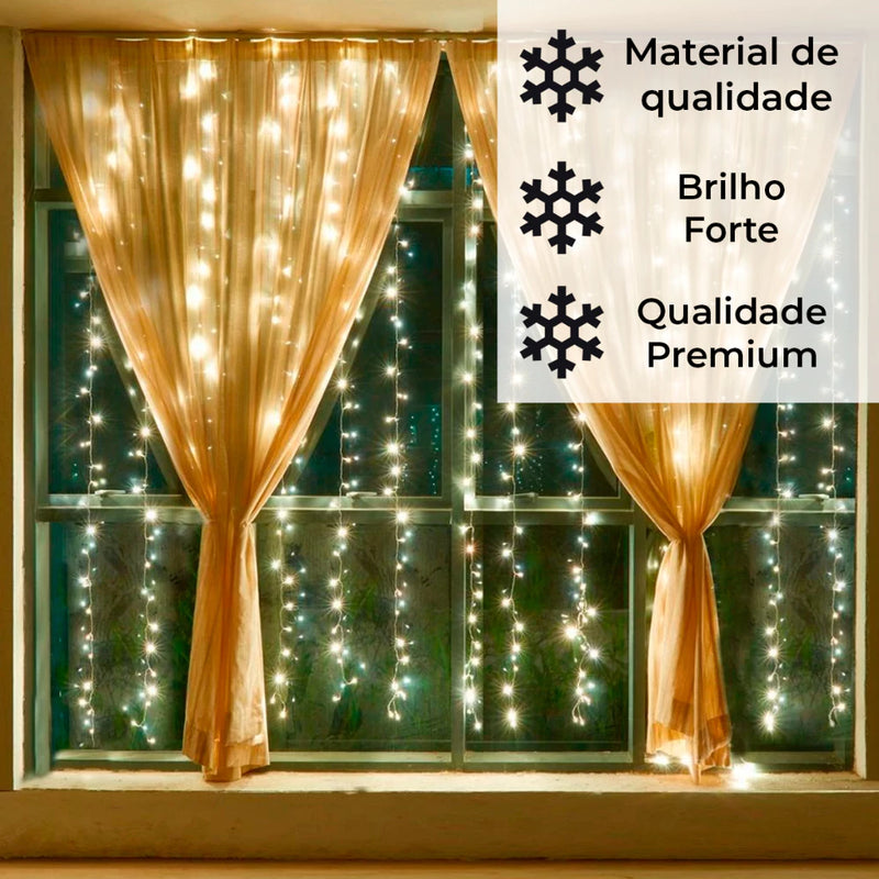 Cortina de Luz 300 LEDs 3x3m – Iluminação Decorativa para Natal, Casamentos e Festas