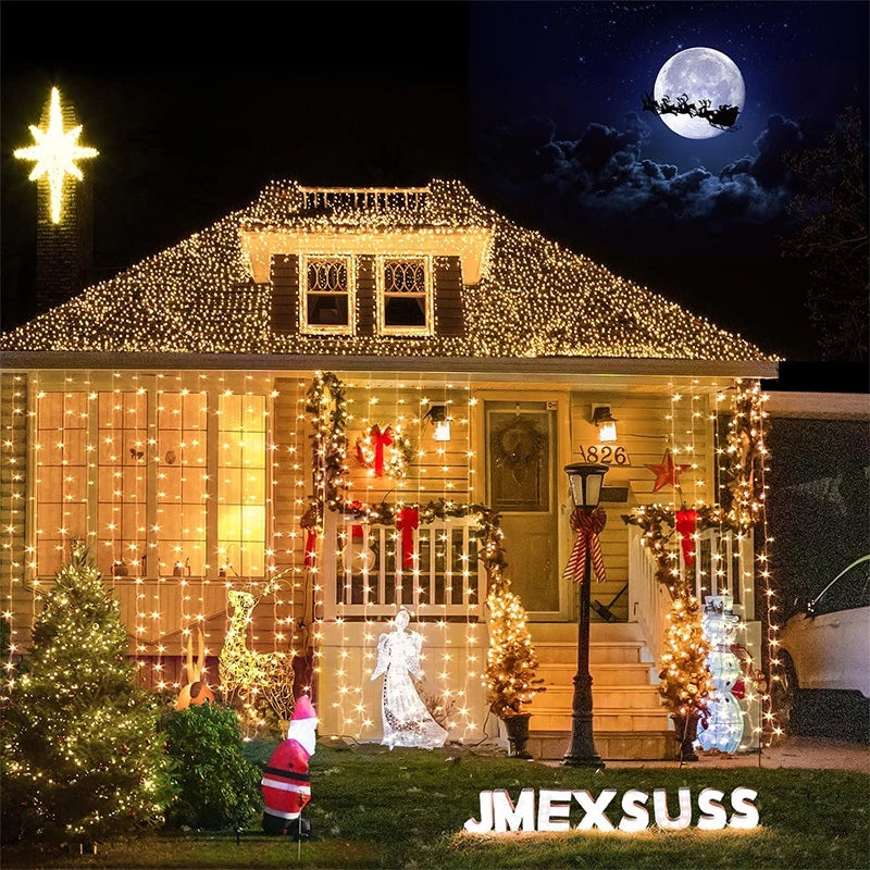 Cortina de Luz 300 LEDs 3x3m – Iluminação Decorativa para Natal, Casamentos e Festas