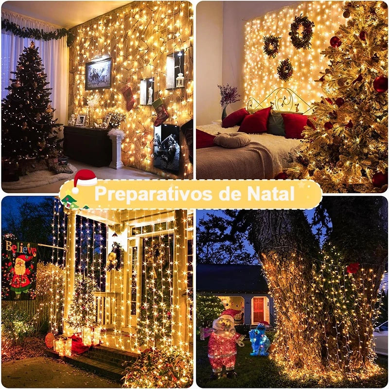 Cortina de Luz 300 LEDs 3x3m – Iluminação Decorativa para Natal, Casamentos e Festas