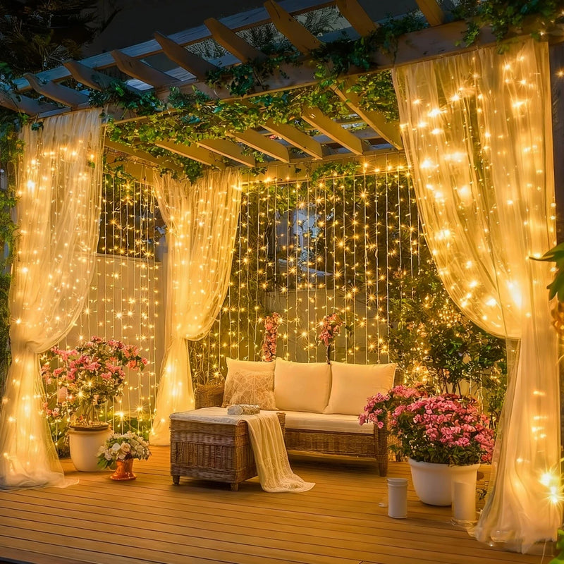 Cortina de Luz 300 LEDs 3x3m – Iluminação Decorativa para Natal, Casamentos e Festas