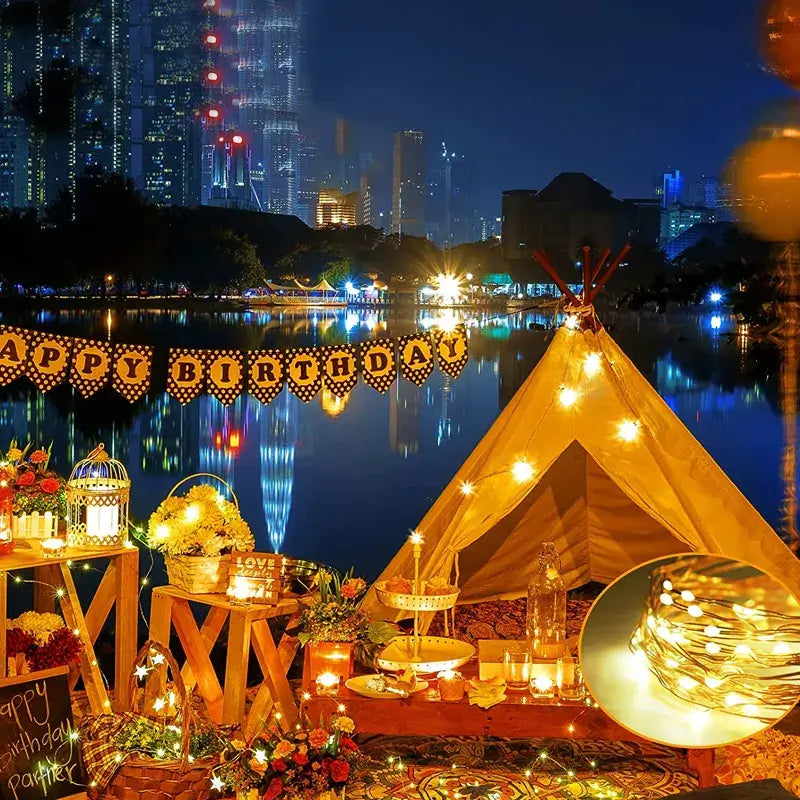 Cordão de LED Luzes de Fada c/ Carregamento Solar