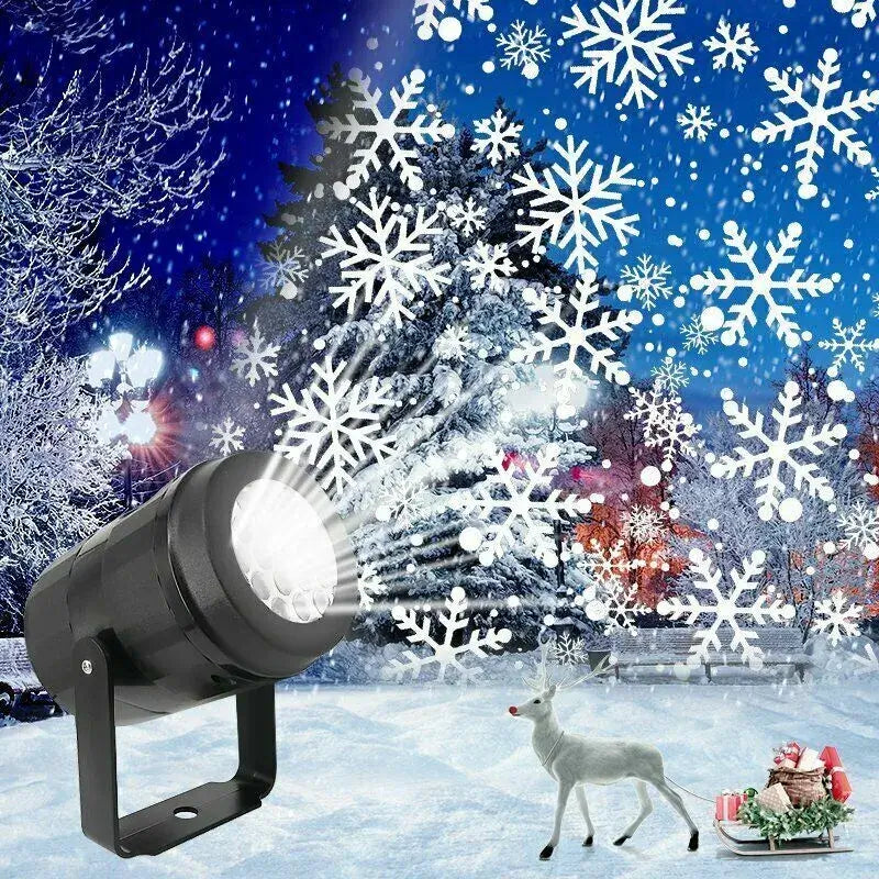 Projetor de Luz de Natal com Efeito de Floco de Neve e Temas Natalinos LED
